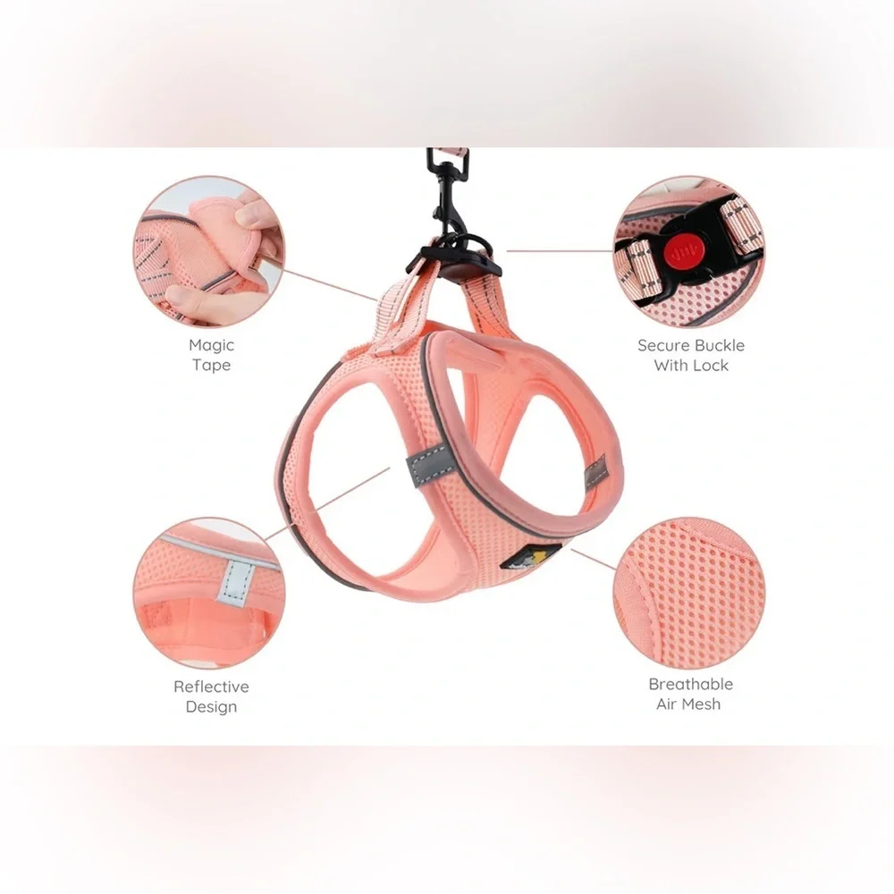 New- Bella & Pal Pink  Pet Harness & Leash Set  Safety Lock  16-18 inch Chest